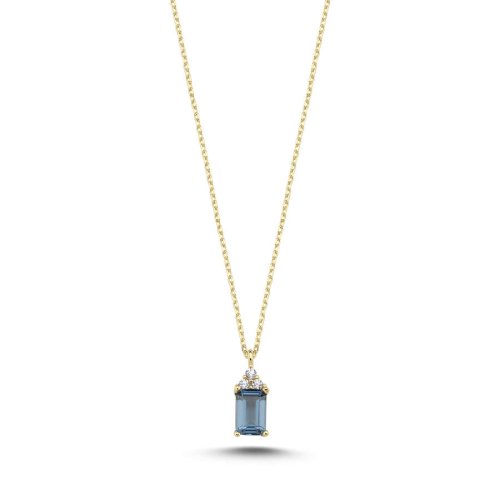 CNG Jewels - 14 Ayar Altın Minimal Oktagon Blue Safir Kolye