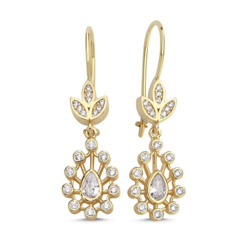 CNG Jewels - 14 Ayar Altın Vintage Damla Taşlı Çengelli Küpe