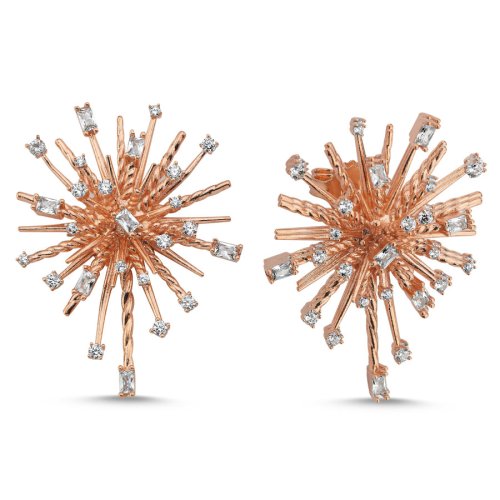 CNG Jewels - Baget Taşlı Galaksi Rosegold Gümüş Bayan Küpe