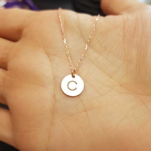 CNG Jewels - C Harfi Rose Minimal Plaka Gümüş Kadın Kolye