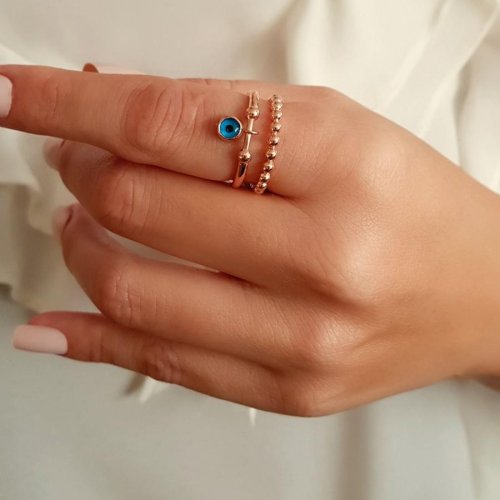 CNG Jewels - Sallantılı Nazar Boncuklu Trend Rose Gümüş Bayan Yüzük