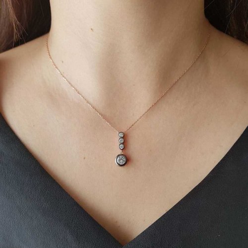 CNG Jewels - Elmas Modeli Taşlı Gümüş Bayan Kolye