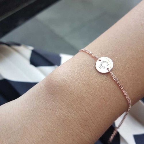 CNG Jewels - Küçük Yuvarlak Plaka Ç Harfi Rose Gold Gümüş Bayan Bileklik