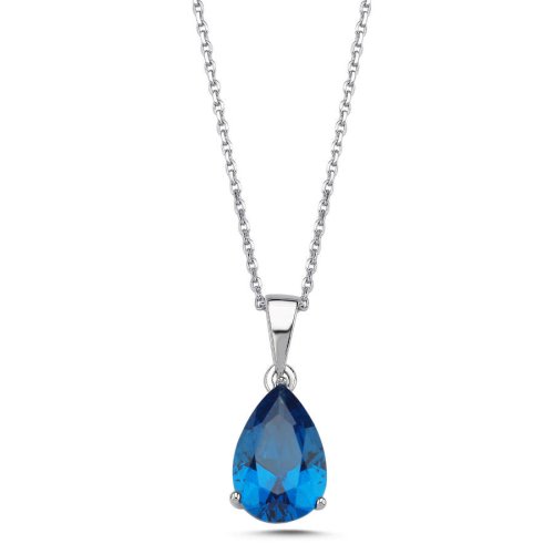 CNG Jewels - London Blue Topaz Damla Tektaş Kadın Gümüş Kolye