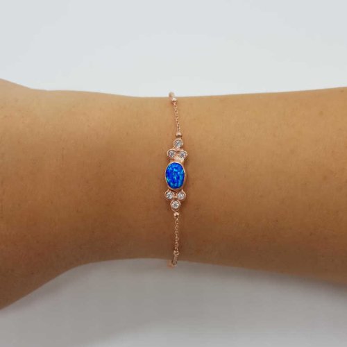 CNG Jewels - Mavi Opal Taşlı Rose Gümüş Bayan Bileklik