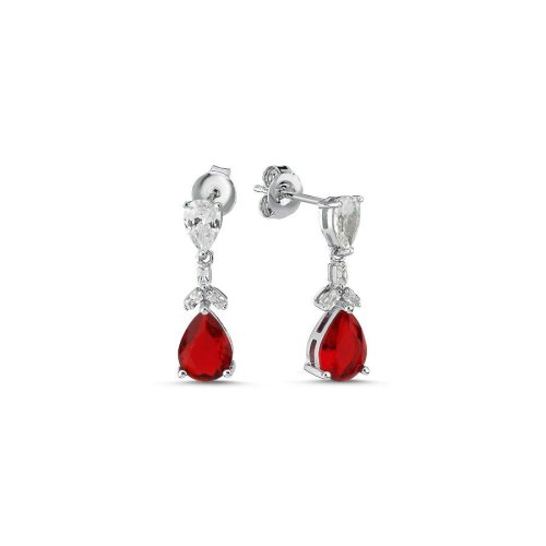 CNG Jewels - Minimal Damla Ruby Sallantılı Gümüş Kadın Küpe