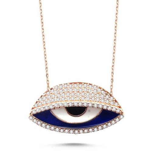 CNG Jewels - Nazar Boncuğu Parlak Taşlı Göz Gümüş Bayan Kolye