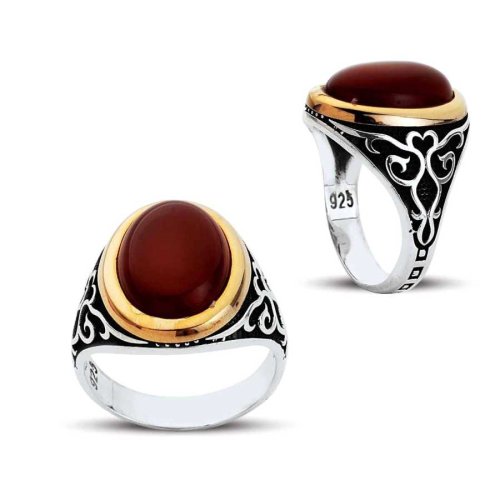 CNG Jewels - Oval Bombe Akik Taşlı Gümüş Erkek Yüzüğü