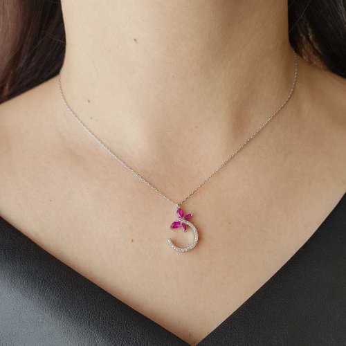 CNG Jewels - Pembe Taşlı Yusufçuk Gümüş Bayan Kolye