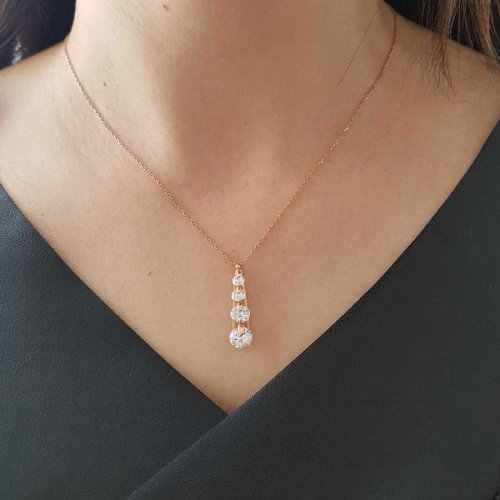 CNG Jewels - Pırlanta Modeli 4 Dönen Süzme Taşlı Gümüş Bayan Kolye