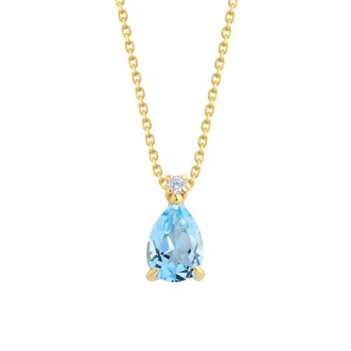 CNG Jewels - Pırlanta Taşlı Damla Blue Topaz Altın Kolye