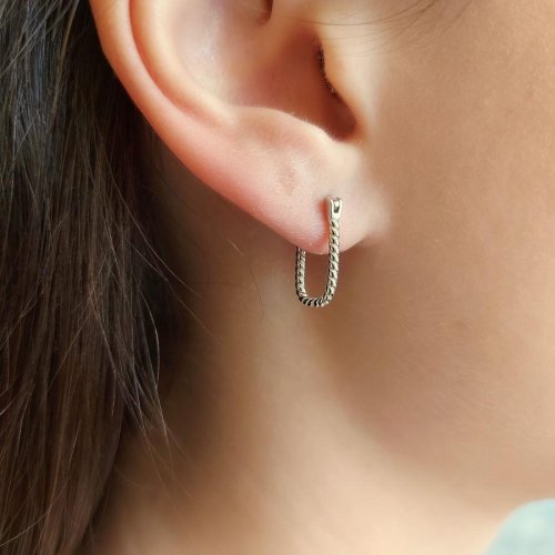 CNG Jewels - Silver Spiral Rectangle Hoop Earrings