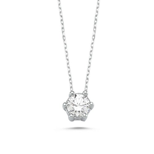 CNG Jewels - Swarovski Taşlı 6 Tırnak Tektaş Gümüş Bayan Kolye