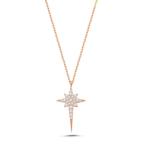 CNG Jewels - Taşlı Kutup Yıldızı Rosegold Gümüş Bayan Kolye