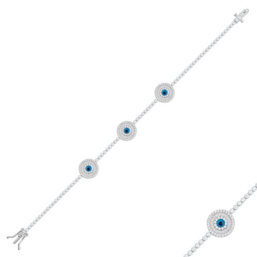 CNG Jewels - Üçlü Baget Nazar Göz Suyolu Gümüş Kadın Bileklik