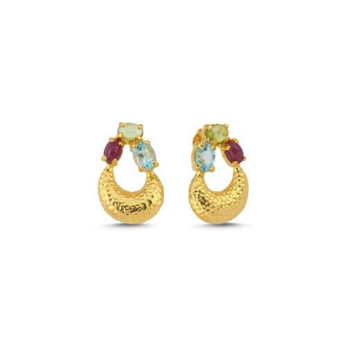 CNG Jewels - Yakut Peridot Blue Topaz Taşlı Luna Gümüş Küpe