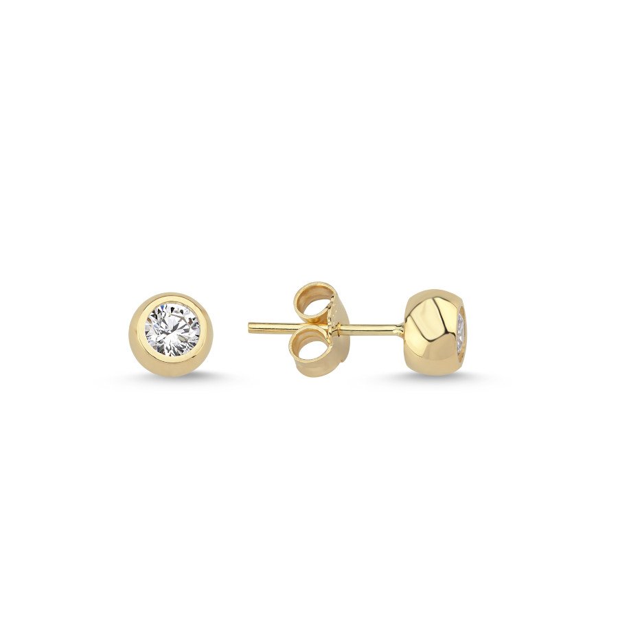 14 Ayar Altın 6 mm Sıvama Tektaş Küpe - CNG Jewels