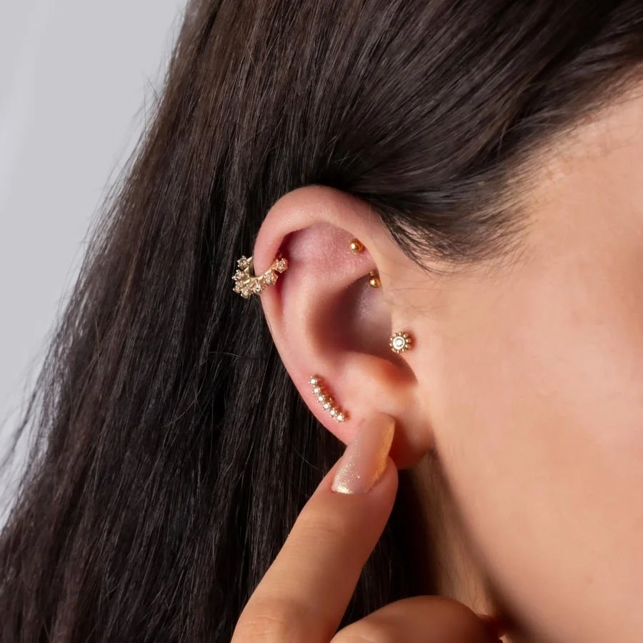 14 Ayar Altın Altı Taşlı Yay Helix Piercing - 3