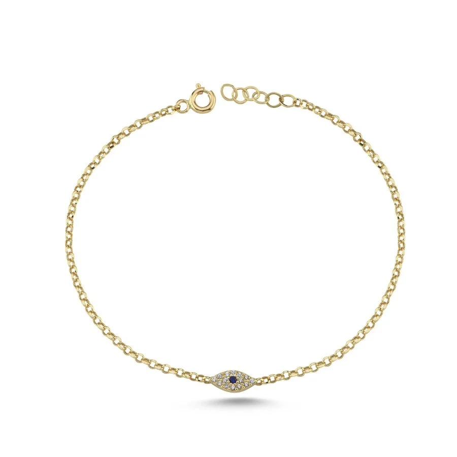 14 Ayar Altın Badem Göz Nazar Boncuğu Bileklik - 2