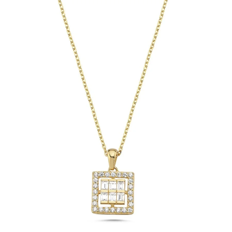 14 Carat Gold Baguette Stone Square Necklace - 1