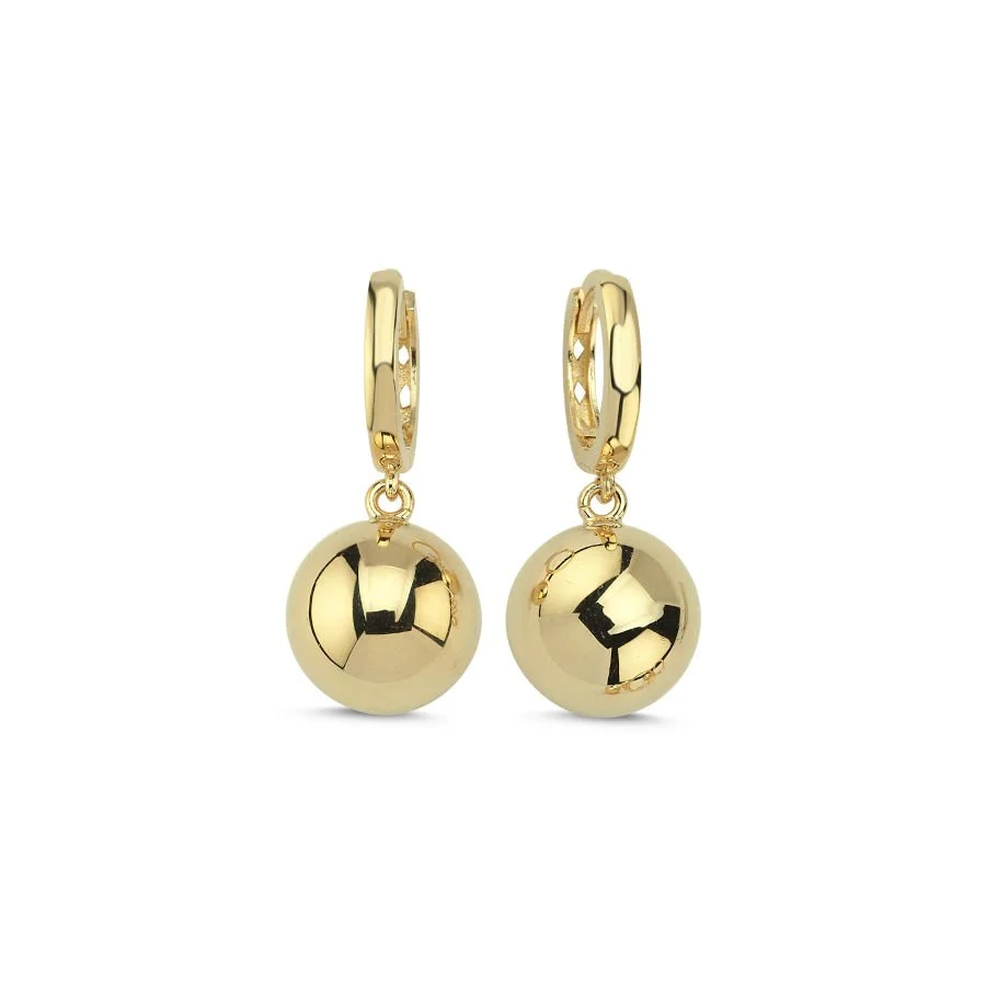 14 Ayar Altın Büyük Top Sallantılı Küpe - 1