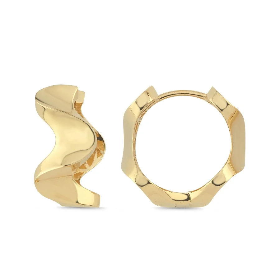 14 Ayar Altın Dalgalı Halka Küpe - 1