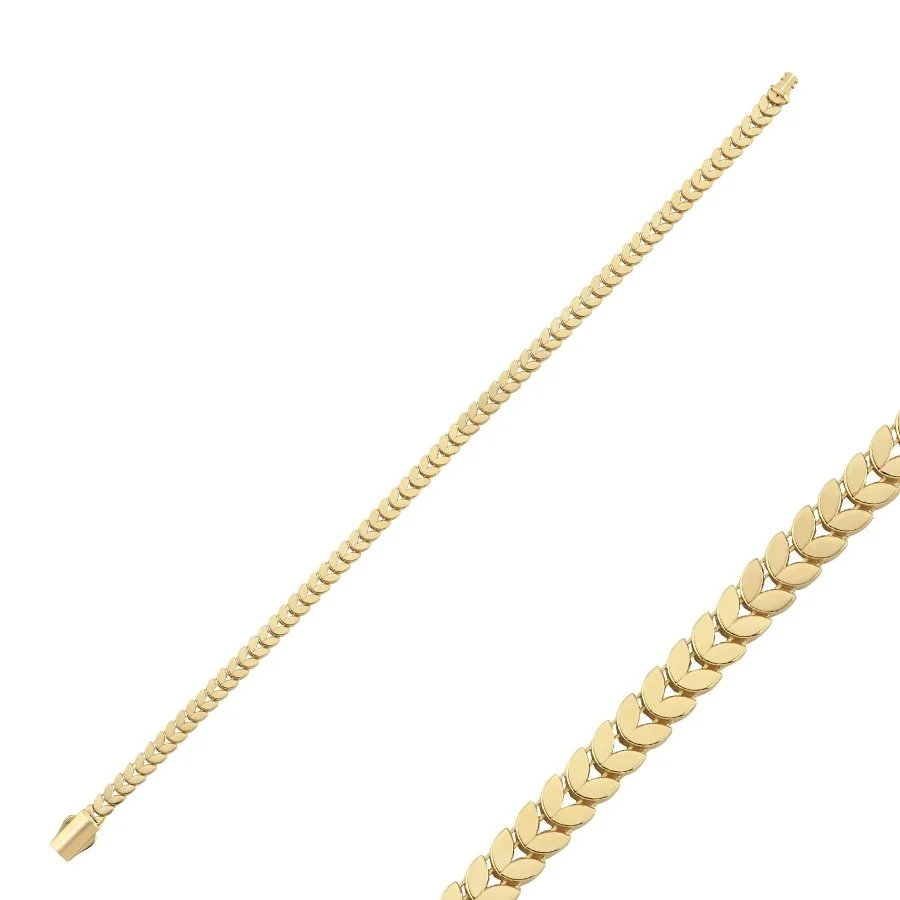 14 Ayar Altın Defne Yaprağı Zincir Bileklik - 1