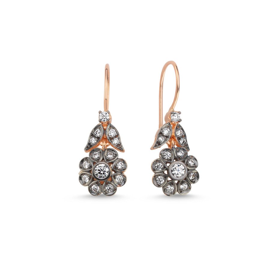 14 Ayar Altın Elmas Montür Çengelli Çiçek Küpe - CNG Jewels