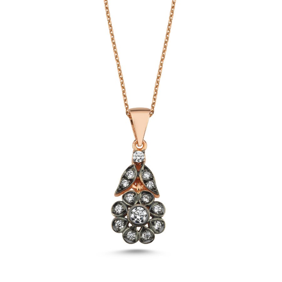 14 Ayar Altın Elmas Montür Çiçek Kolye - CNG Jewels