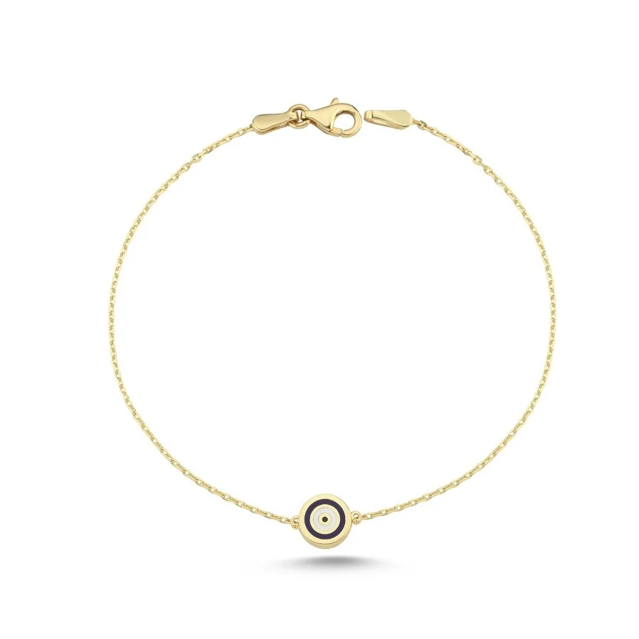 14 Ayar Altın İki Renkli Göz Nazar Boncuğu Bileklik - 1