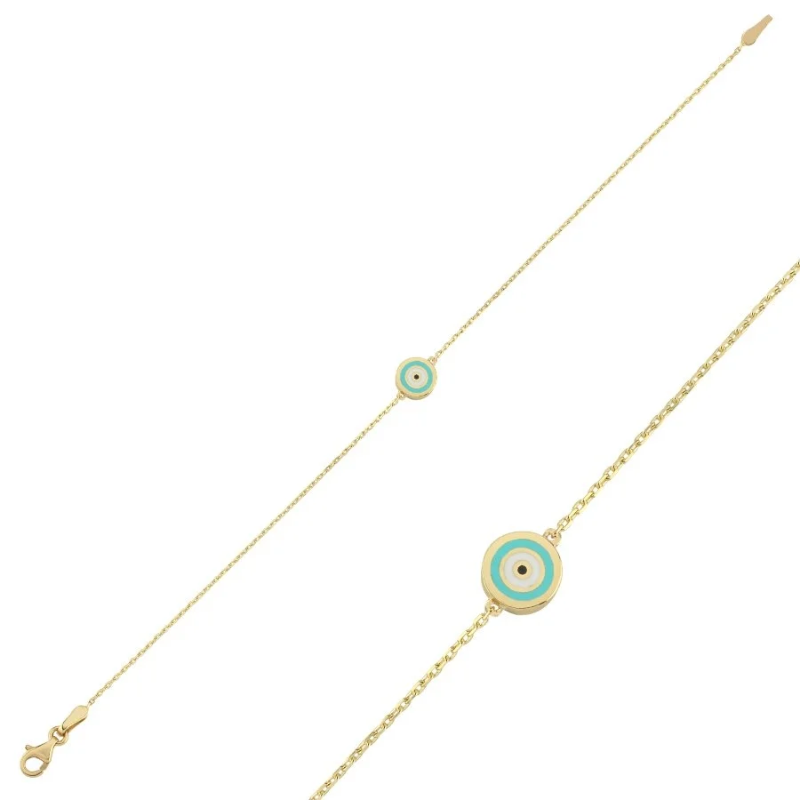 14 Ayar Altın İki Renkli Göz Nazar Boncuğu Bileklik - 2