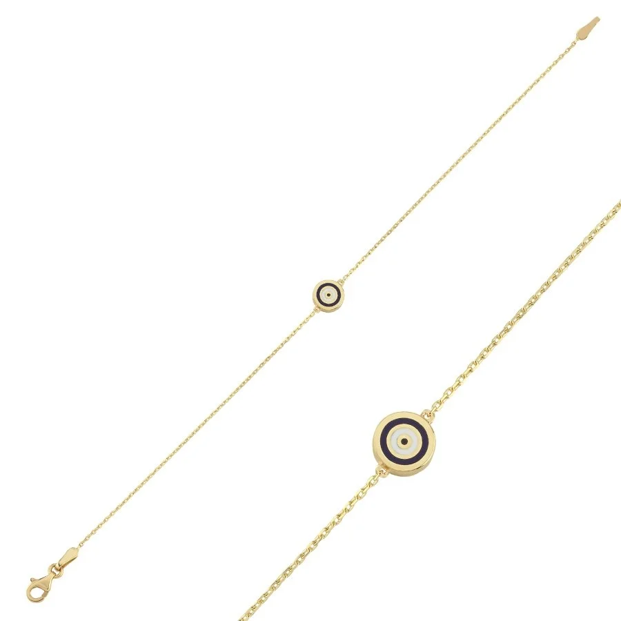 14 Ayar Altın İki Renkli Göz Nazar Boncuğu Bileklik - 3