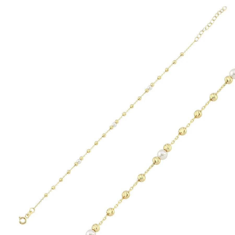 14 Ayar Altın İncili Dorika Bileklik - 1