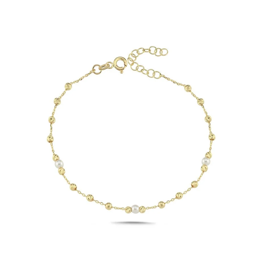 14 Ayar Altın İncili Dorika Bileklik - 2