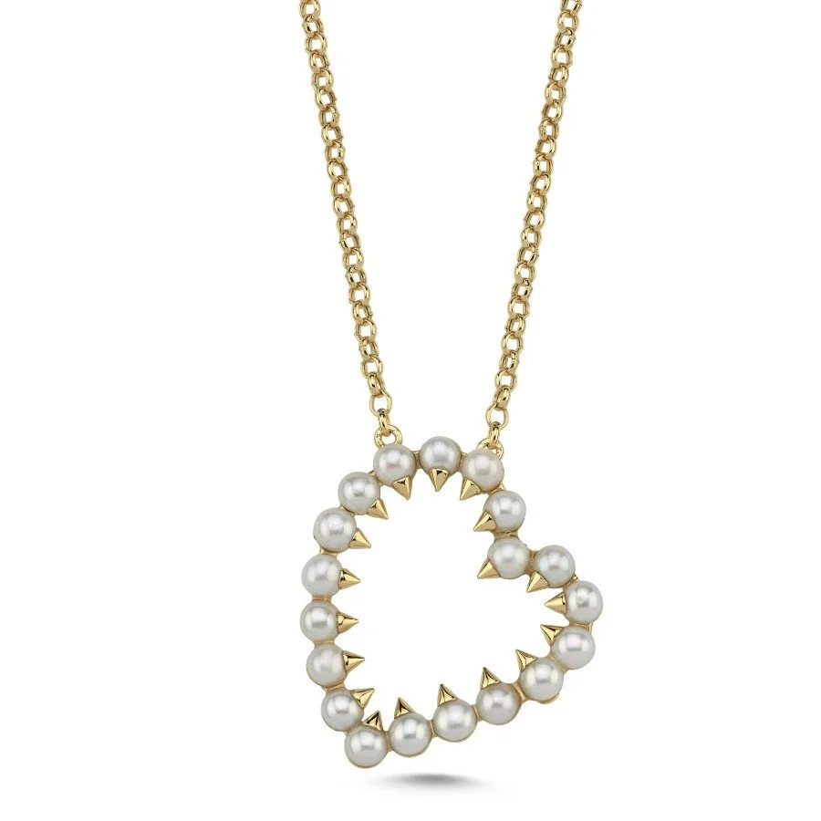 14 Carat Gold Pearl Heart Necklace - 1