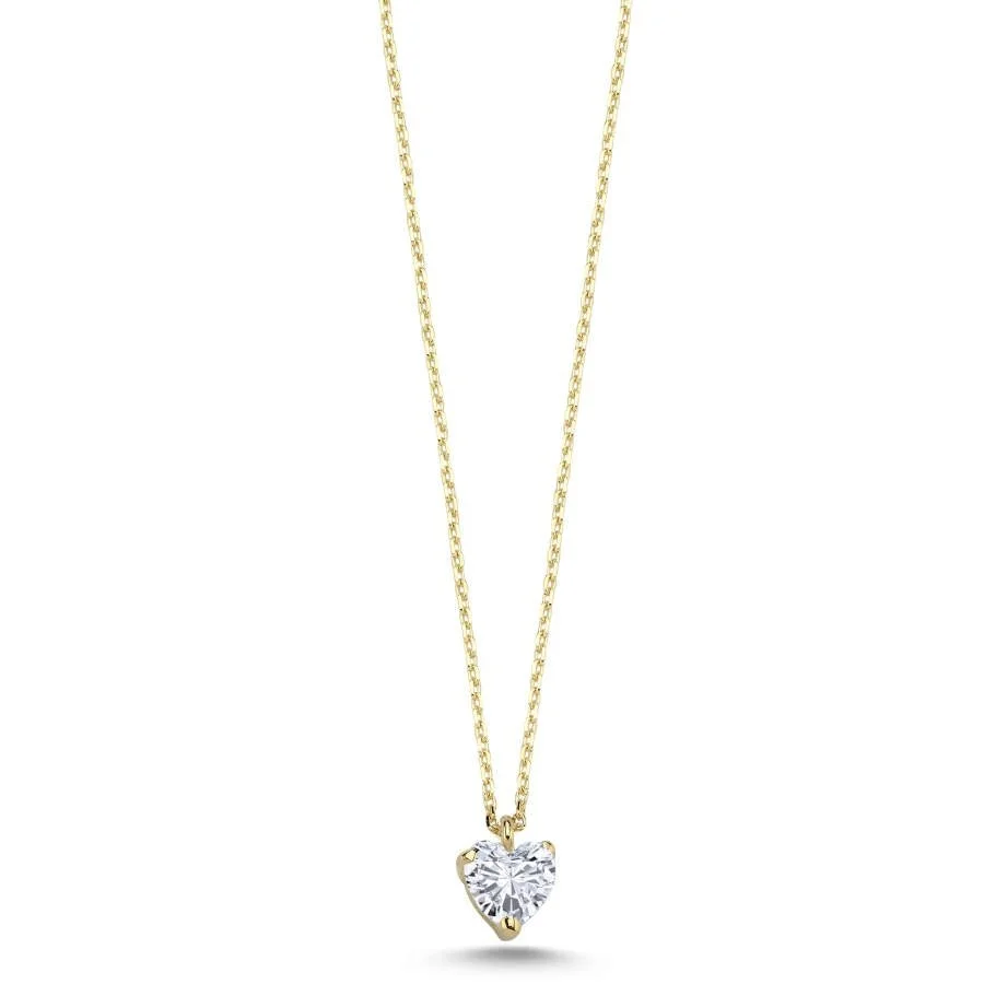 14 Carat Gold Heart Solitaire Necklace - 1