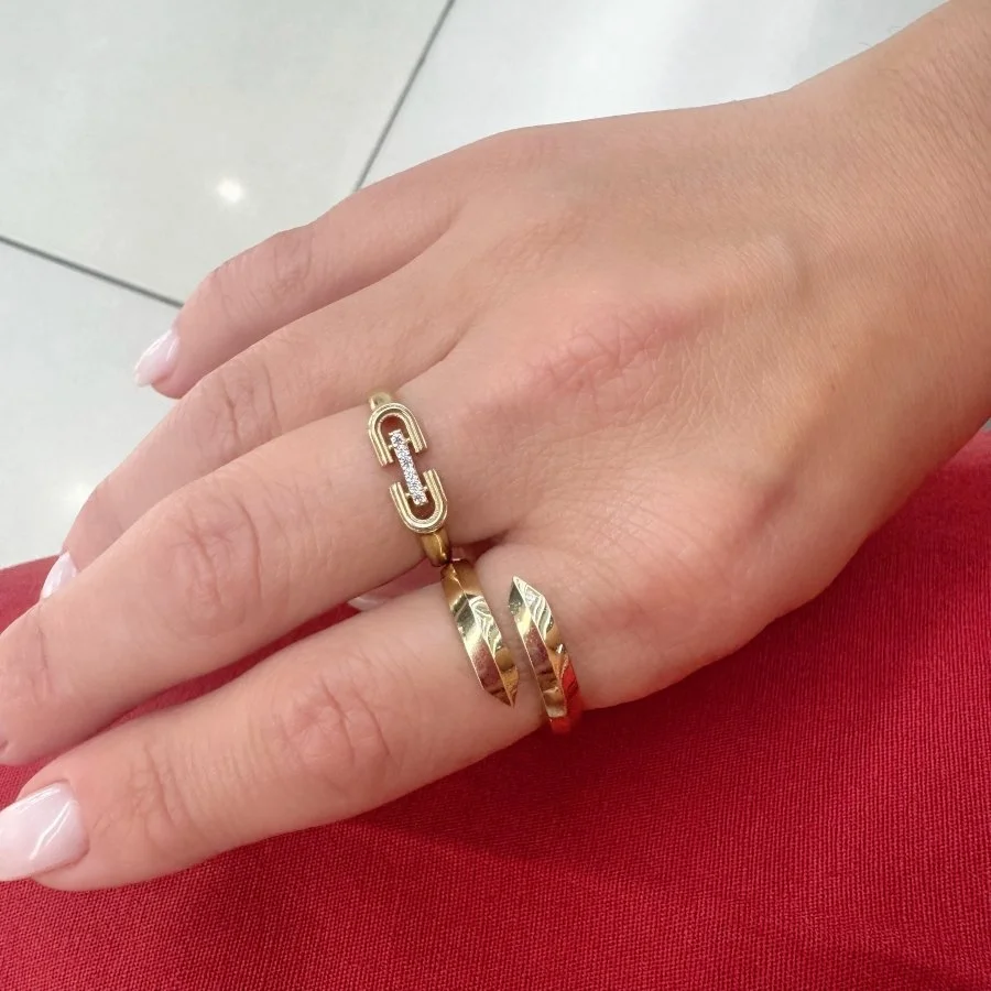 14 Ayar Altın Luna Taşlı Minimal Yüzük - 2