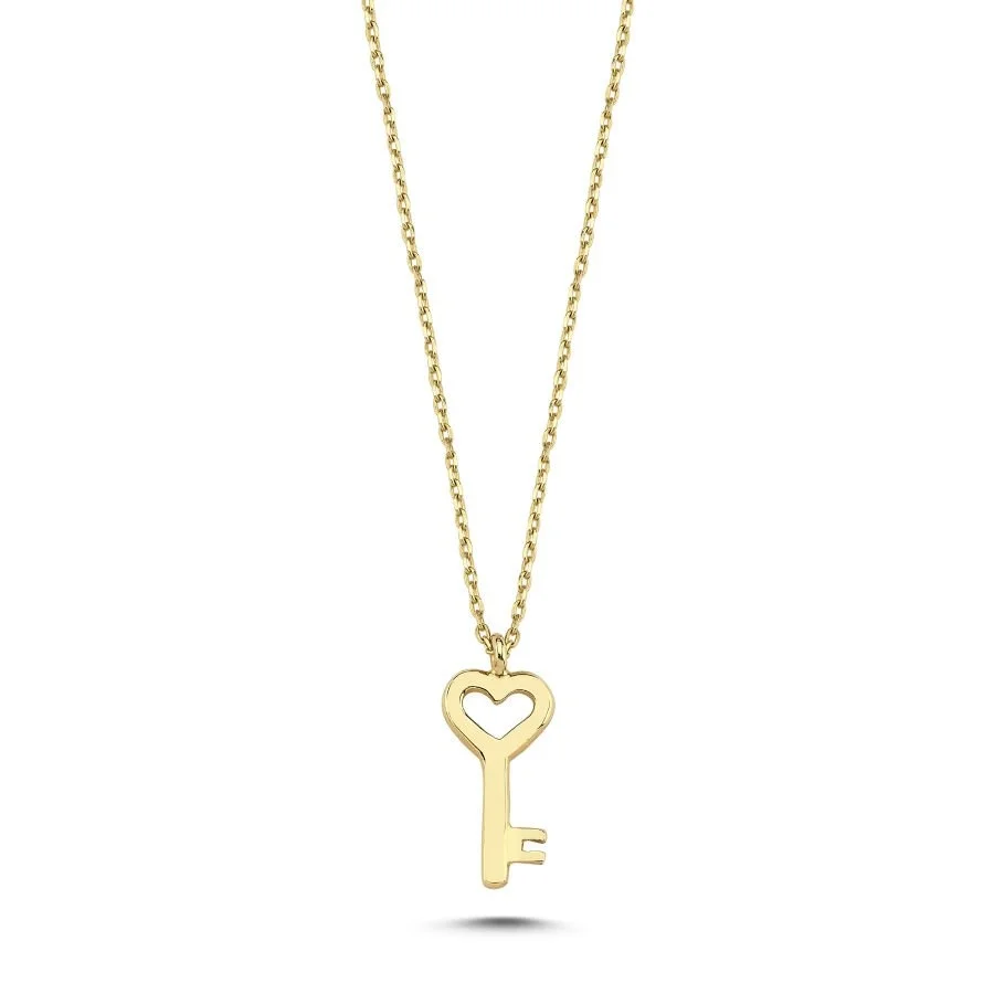 14K Gold Minimal Key Necklace - 1