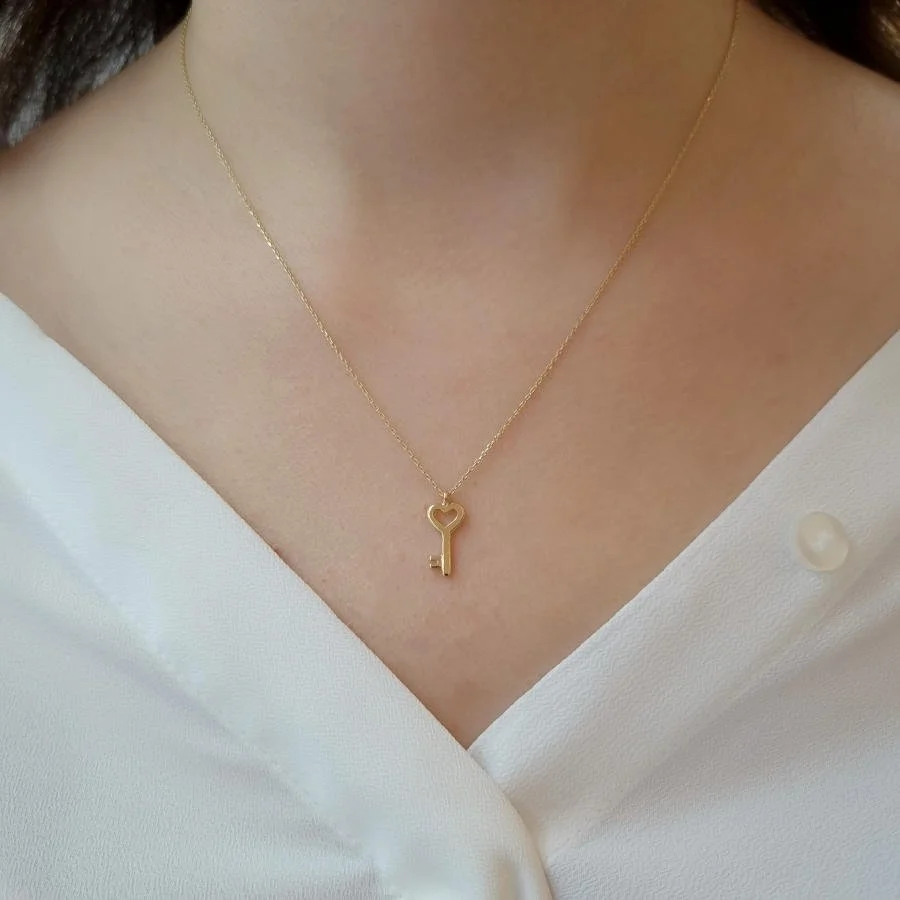 14K Gold Minimal Key Necklace - 2