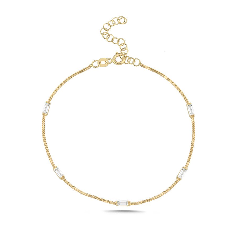 14 Ayar Altın Minimal Baget Taşlı Bileklik - CNG Jewels (1)
