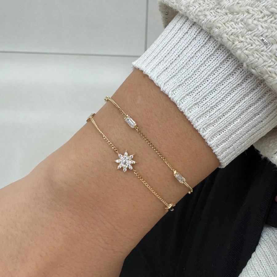 14 Ayar Altın Minimal Baget Taşlı Bileklik - 2