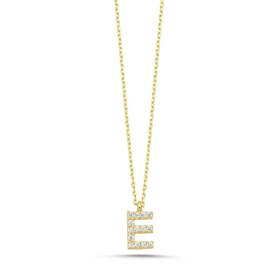 14K Gold Minimal Letter E Necklace - 1