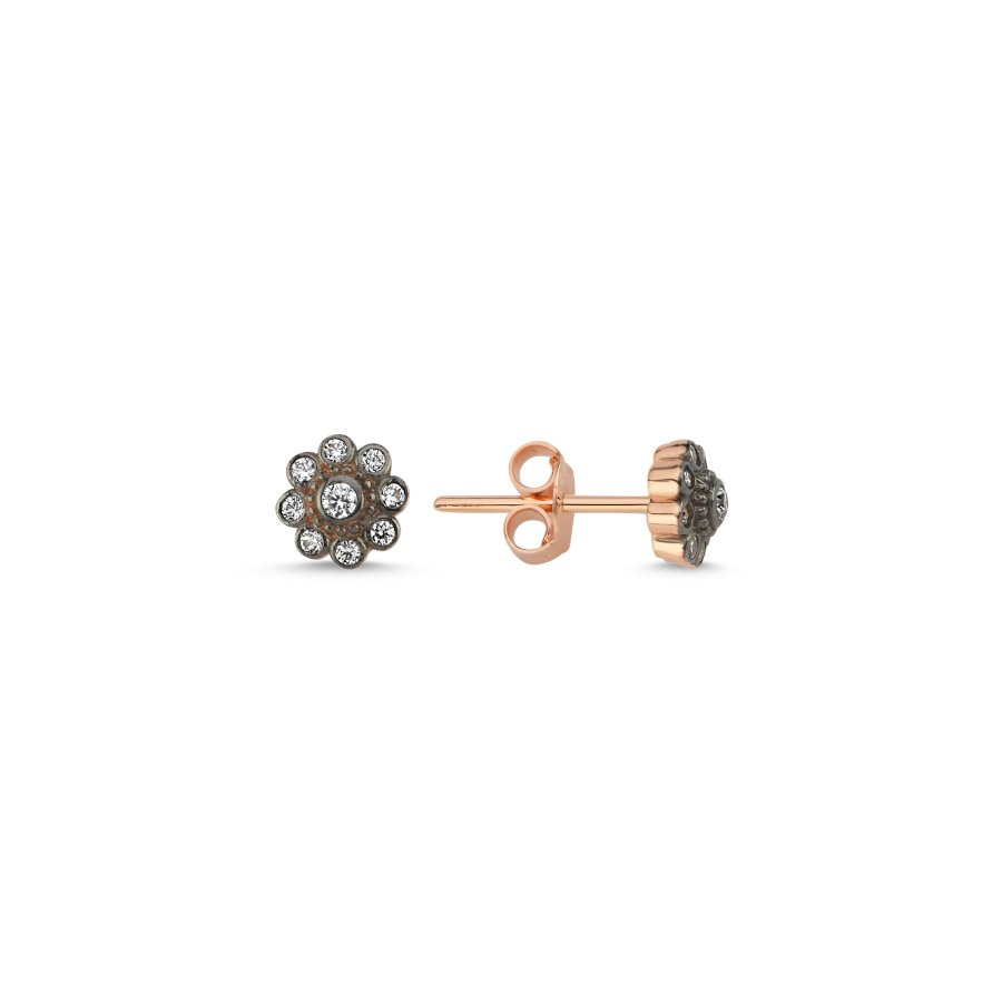 14 Ayar Altın Minimal Gül Elmas Model Küpe - CNG Jewels