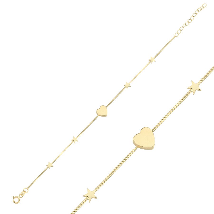 14 Ayar Altın Minimal Kalp ve Yıldız Bileklik - CNG Jewels