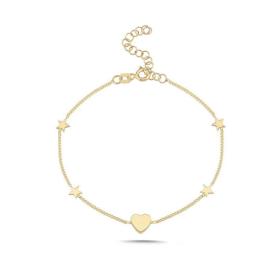 14 Ayar Altın Minimal Kalp ve Yıldız Bileklik - CNG Jewels (1)