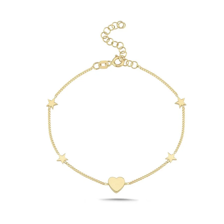 14 Ayar Altın Minimal Kalp ve Yıldız Bileklik - 2