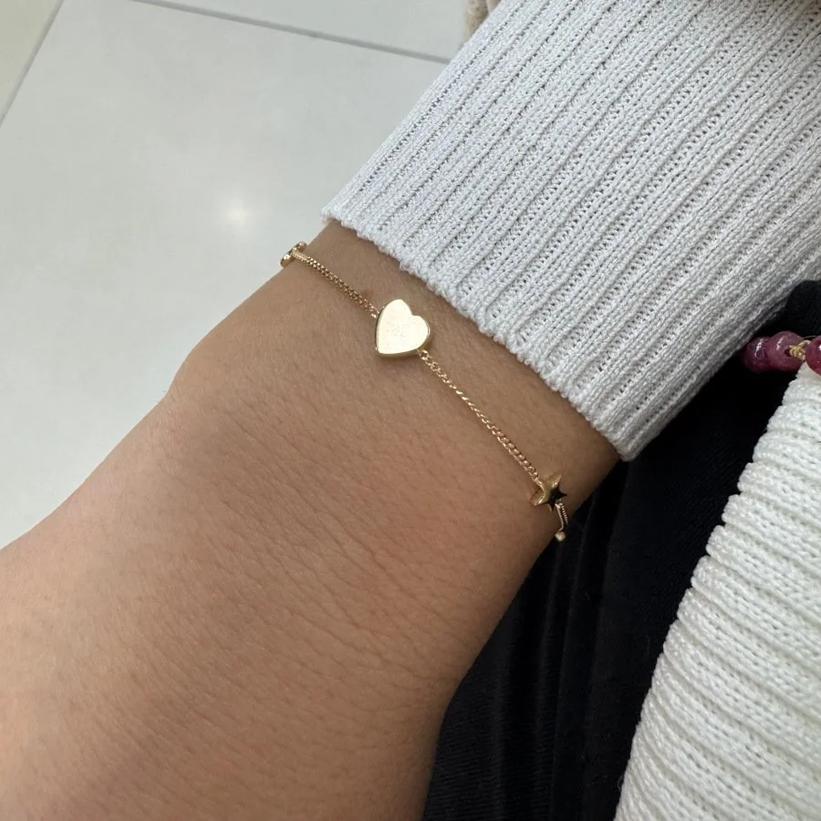14 Ayar Altın Minimal Kalp ve Yıldız Bileklik - 2