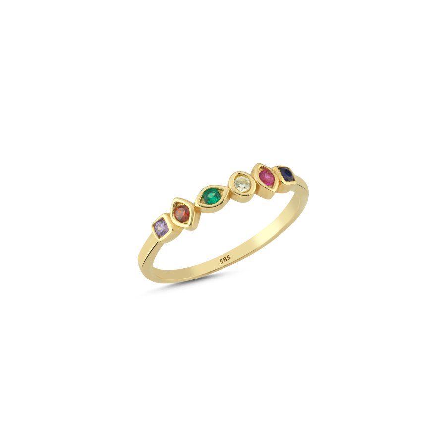 14 Ayar Altın Minimal Renkli Taşlı Yüzük - CNG Jewels