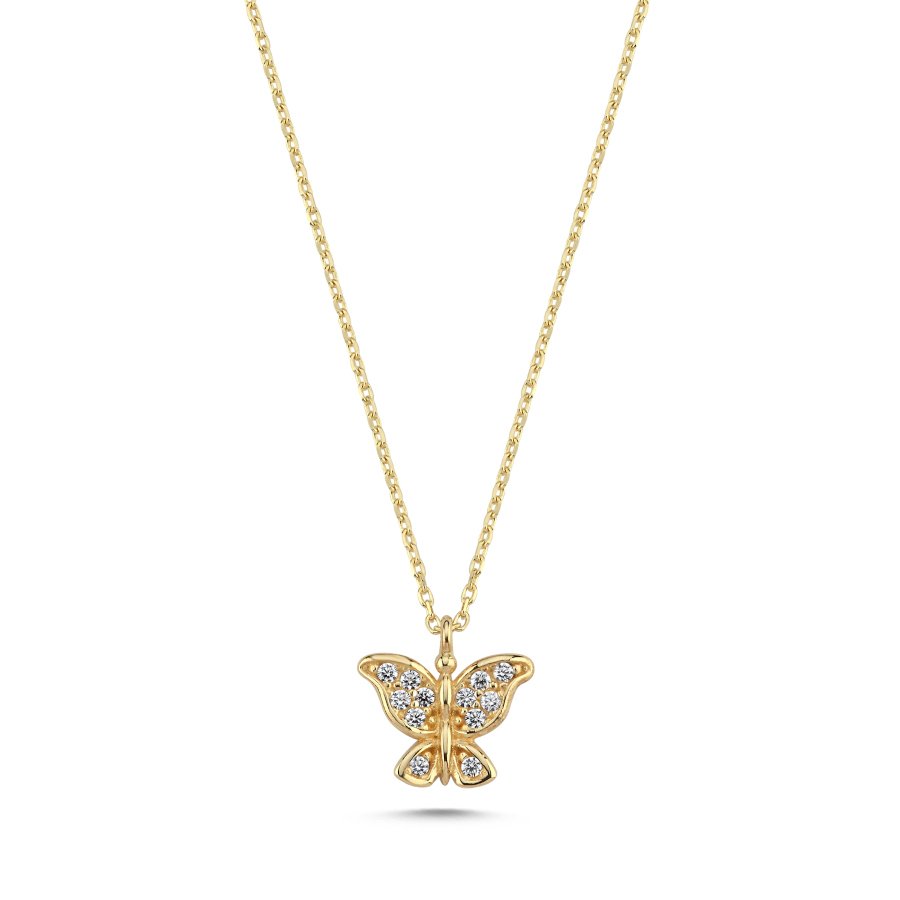 14 Ayar Altın Minimal Taşlı Kelebek Kolye - CNG Jewels