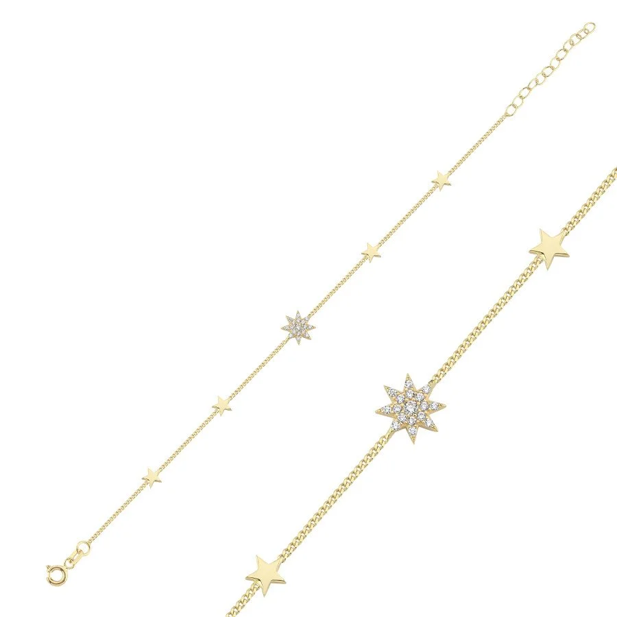 14 Ayar Altın Minimal Taşlı Kutup Yıldızı Bileklik - 1